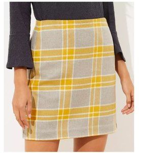 Size 8 Yellow Plaid Wool Loft Skirt